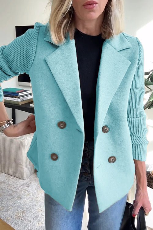 Dorothea | Elegant Knit Sleeve Double-Breasted Blazer