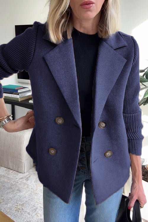 Dorothea | Elegant Knit Sleeve Double-Breasted Blazer