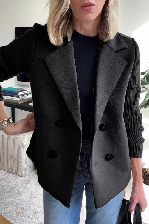 Dorothea | Elegant Knit Sleeve Double-Breasted Blazer
