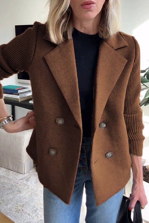 Dorothea | Elegant Knit Sleeve Double-Breasted Blazer