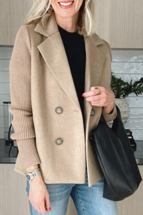 Dorothea | Elegant Knit Sleeve Double-Breasted Blazer