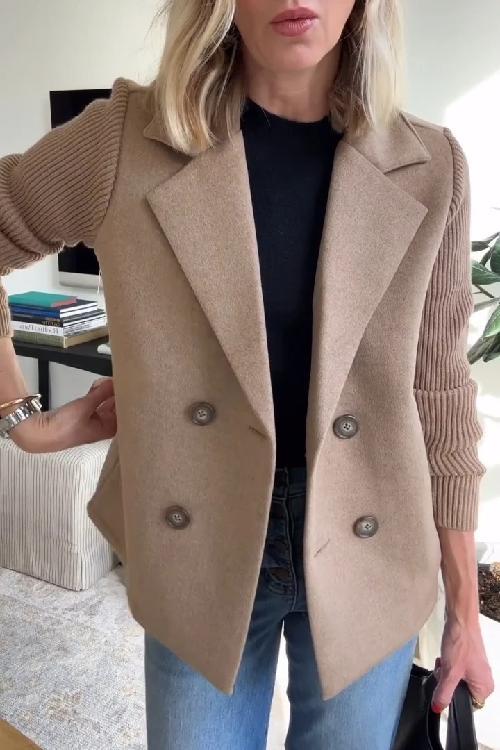 Dorothea | Elegant Knit Sleeve Double-Breasted Blazer