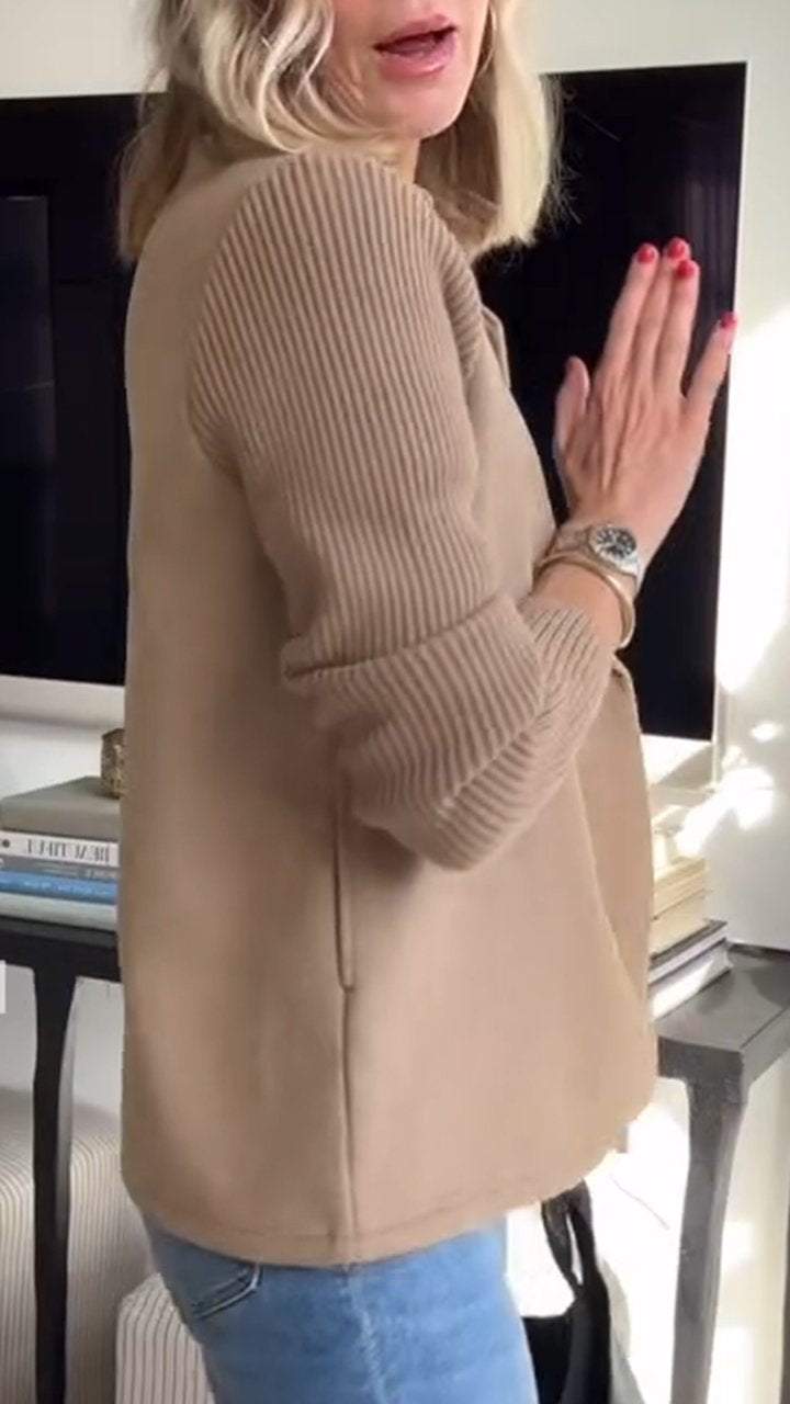 Dorothea | Elegant Knit Sleeve Double-Breasted Blazer