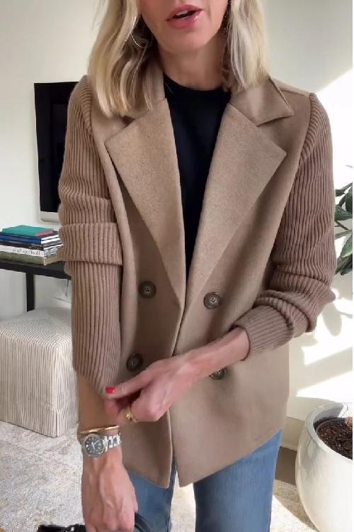 Dorothea | Elegant Knit Sleeve Double-Breasted Blazer