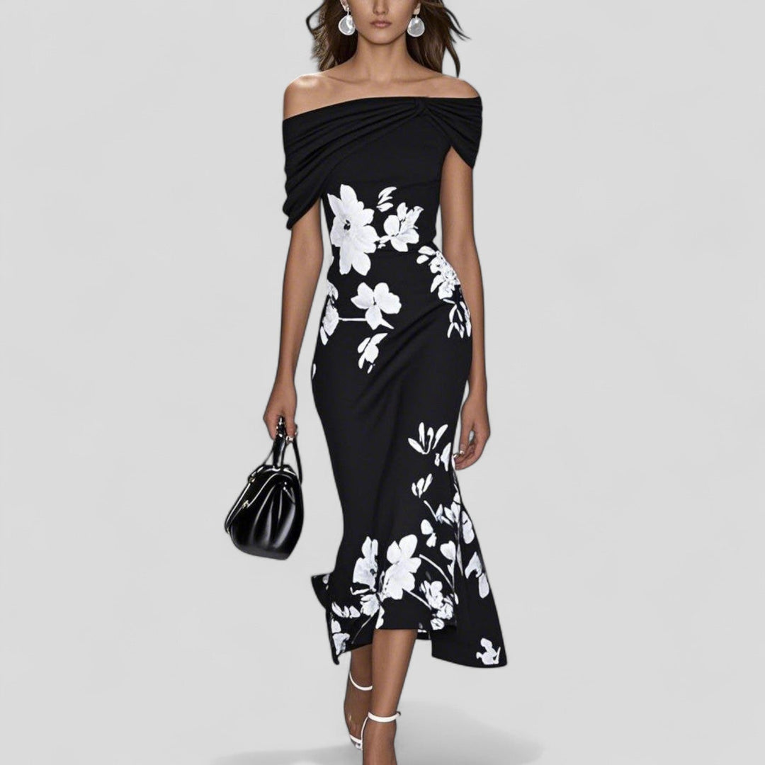 Isabrunel Elegant Midi Dress in Black