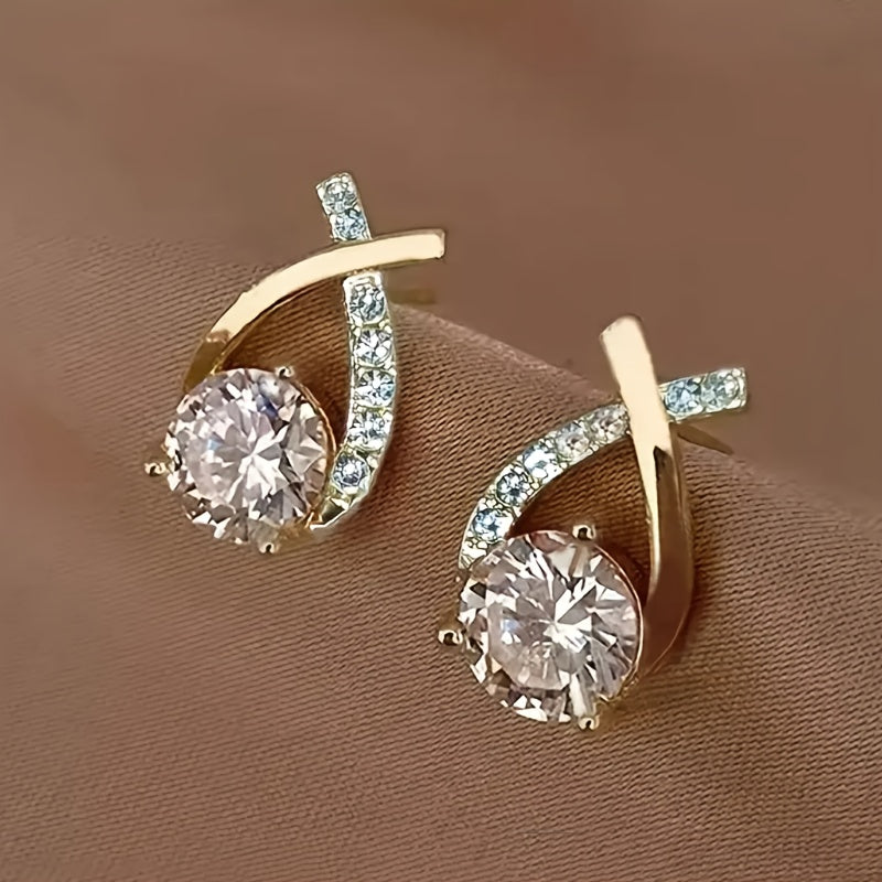 Olena | Golden Cross Zirconia Stud Earrings