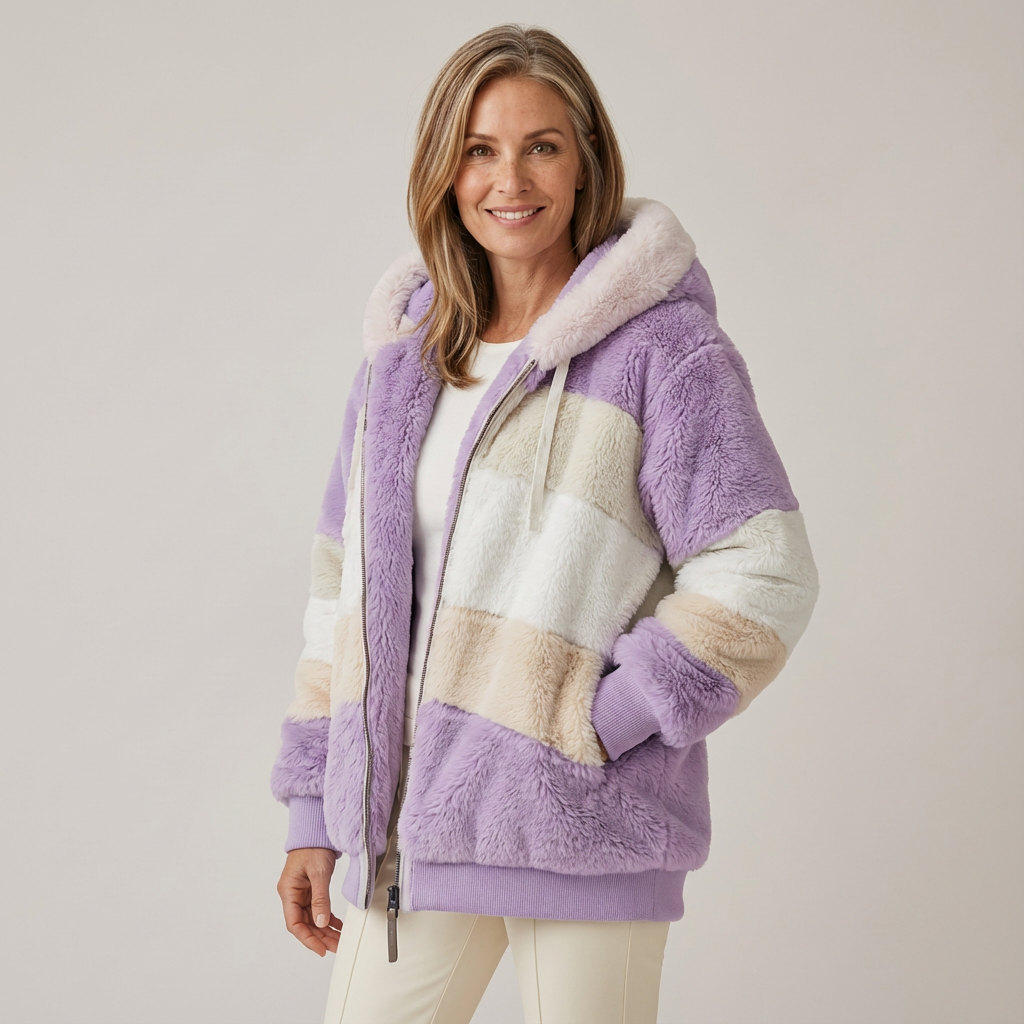 Juliet – Cosy Striped Faux Fur Hooded Jacket