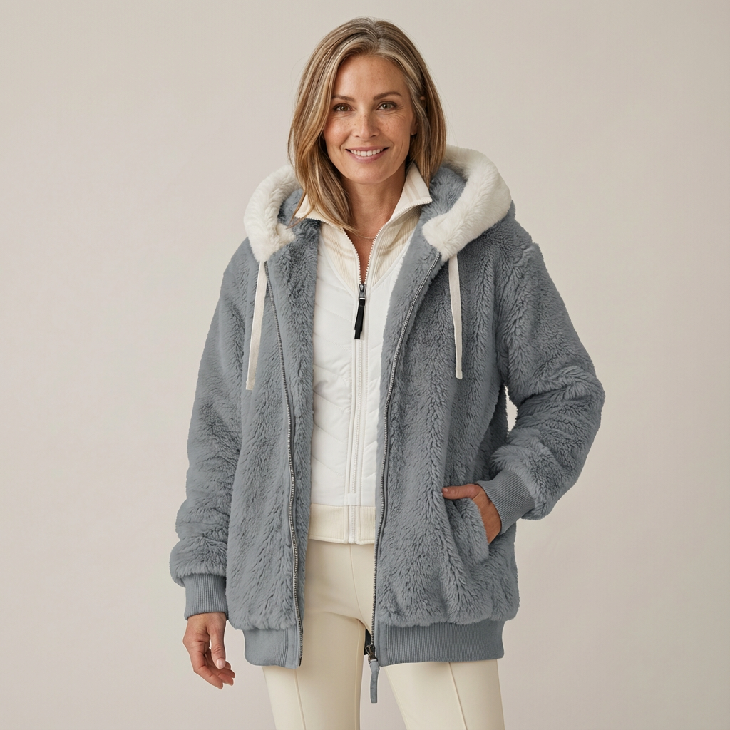 Juliet – Cosy Striped Faux Fur Hooded Jacket