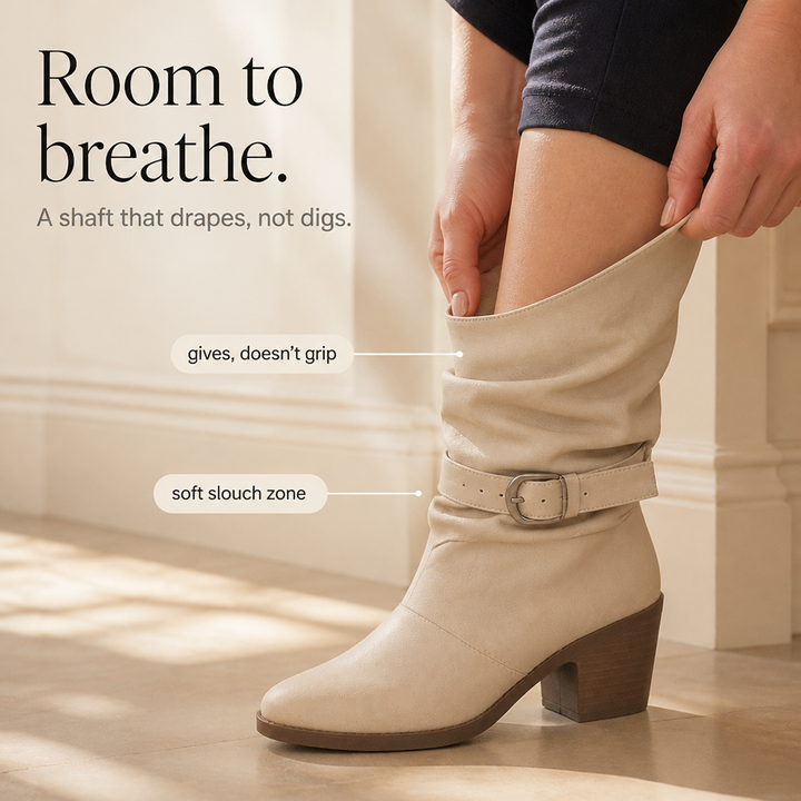Gray | Pointed-Toe Slouch Mid-Calf Boots