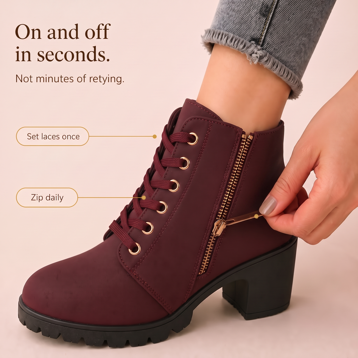 Lahna | Buckle Lace-Up Chunky Heel Ankle Boots