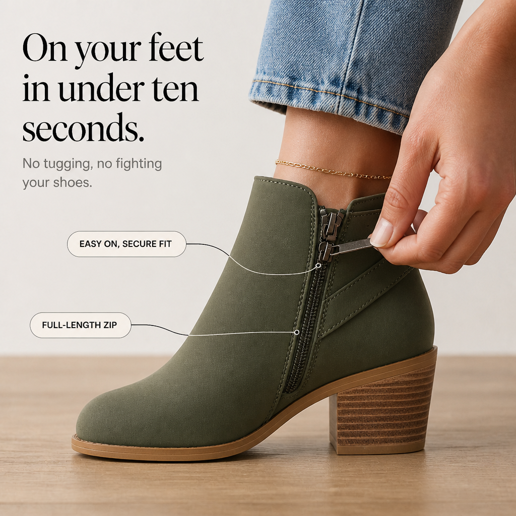 Madisson | Slanted Buckle Side-Zip Ankle Boots