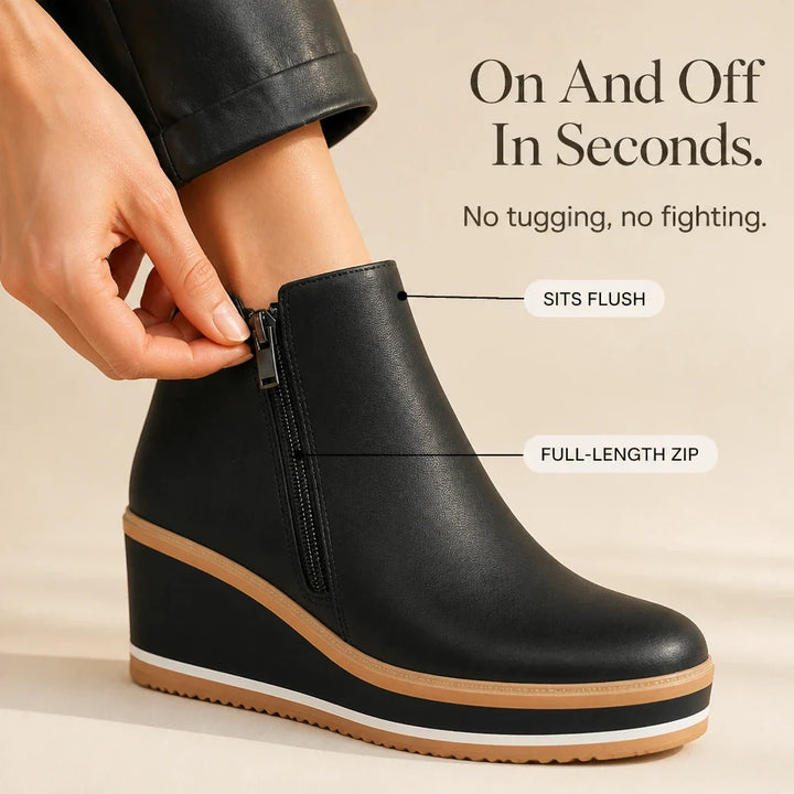 Colombe | Smooth Side-Zip Wedge Ankle Boots