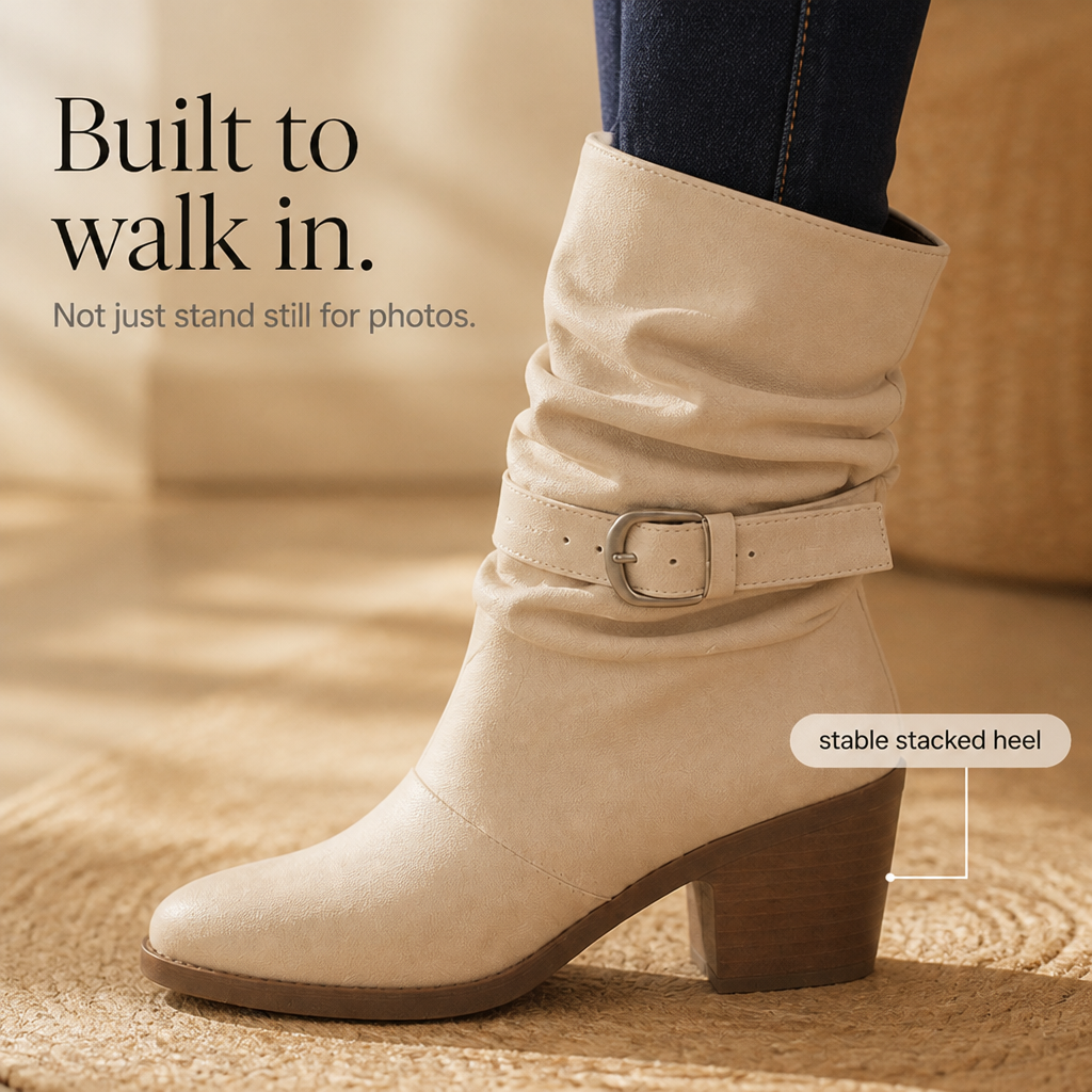 Gray | Pointed-Toe Slouch Mid-Calf Boots