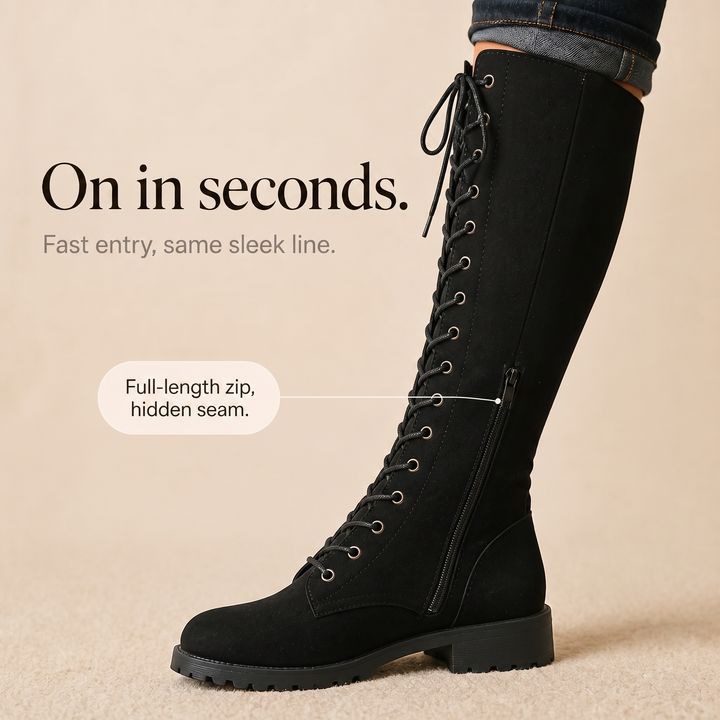Ambreen | Bottes sur le genou à empiècement arrière à lacets