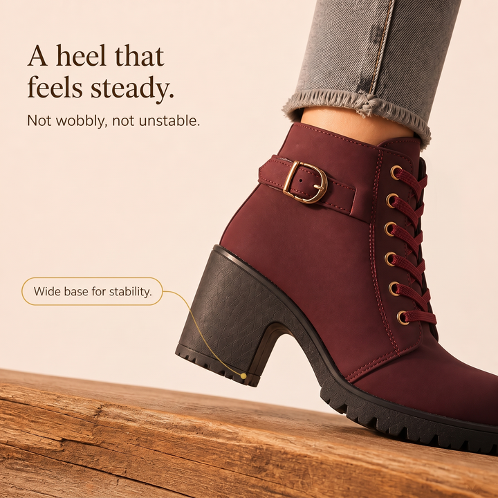 Lahna | Buckle Lace-Up Chunky Heel Ankle Boots