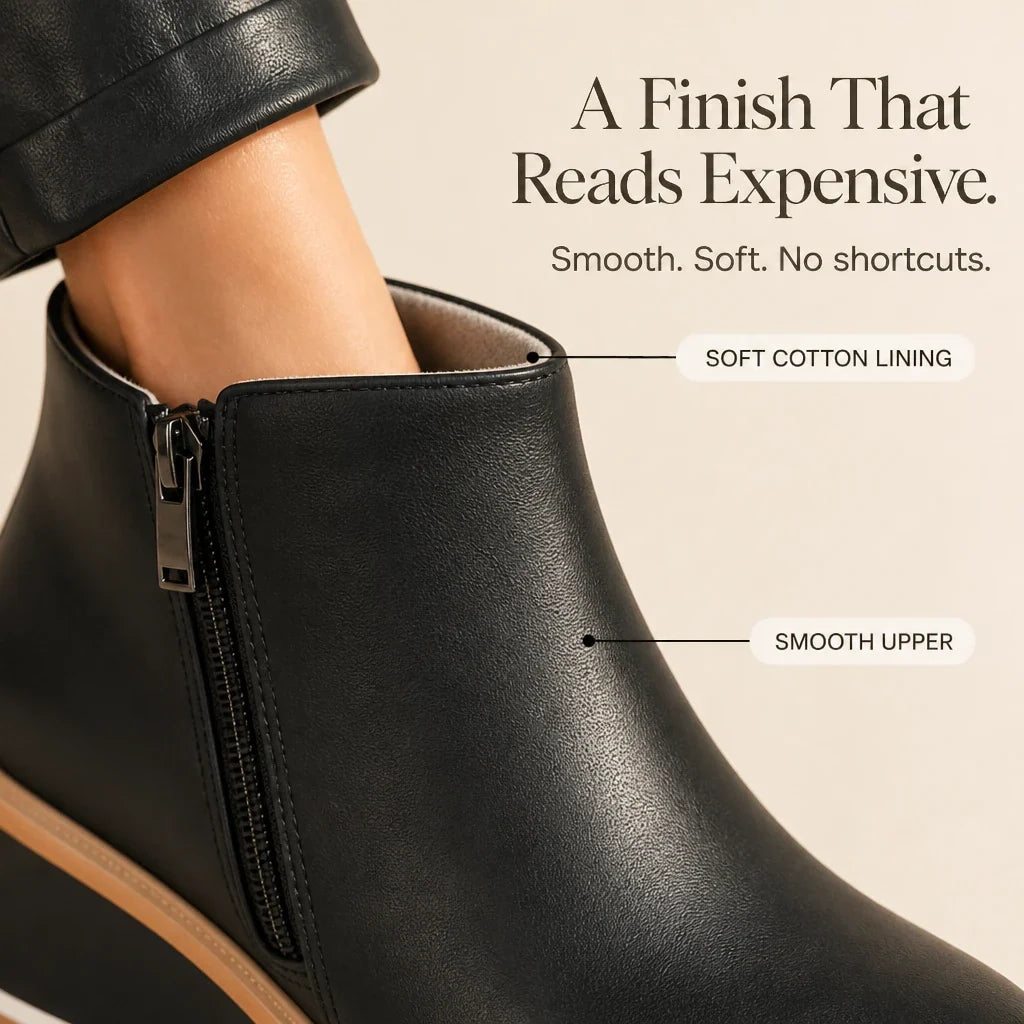 Colombe | Smooth Side-Zip Wedge Ankle Boots