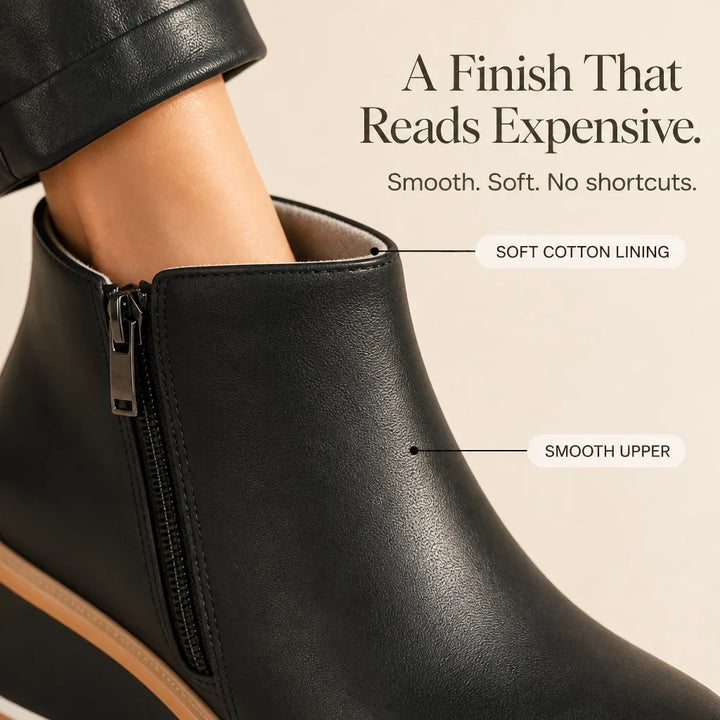 Colombe | Smooth Side-Zip Wedge Ankle Boots