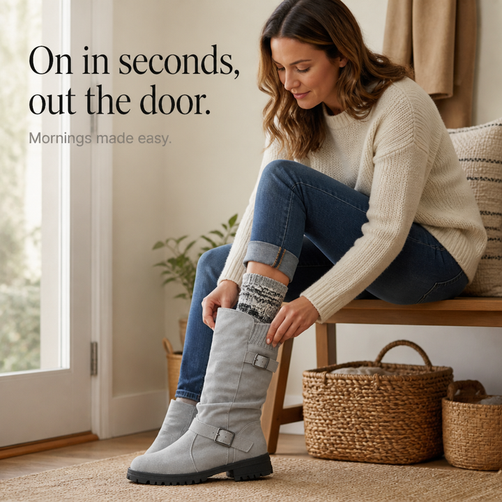 Leyah | Ribbed Cuff Slouch Mid-Calf Boots