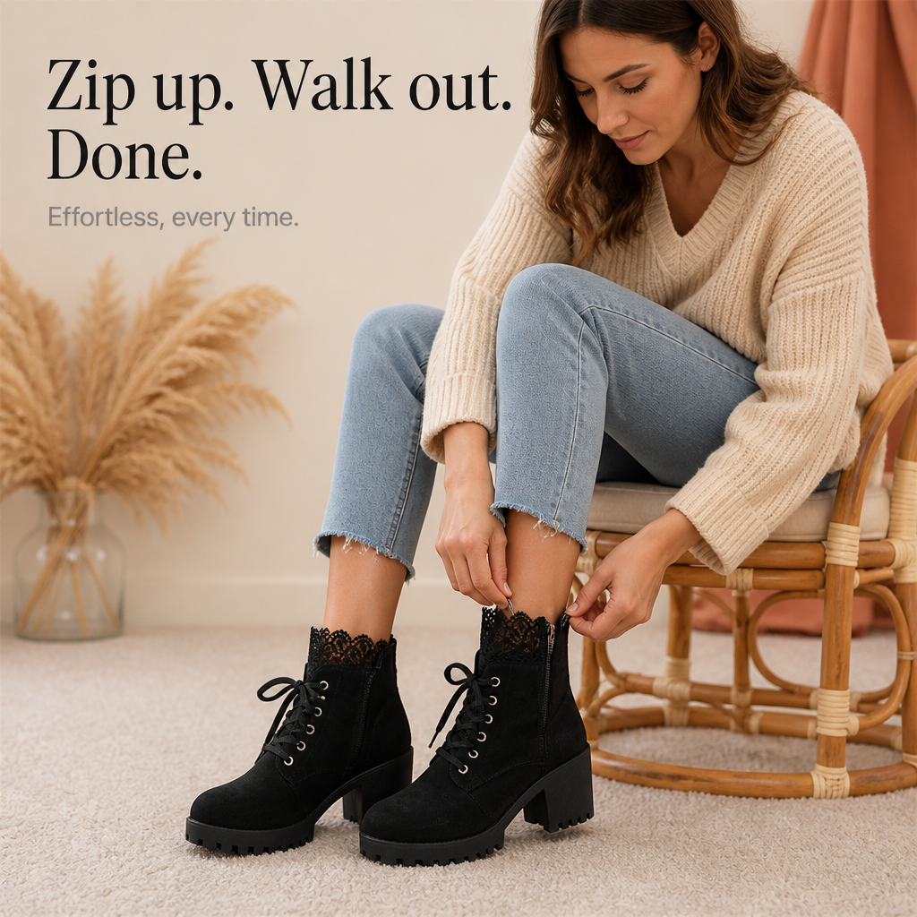 Brennan | Lace-Up Chunky Heel Ankle Booties