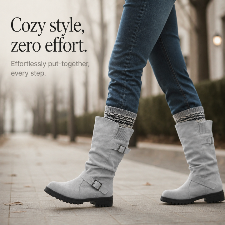 Leyah | Ribbed Cuff Slouch Mid-Calf Boots