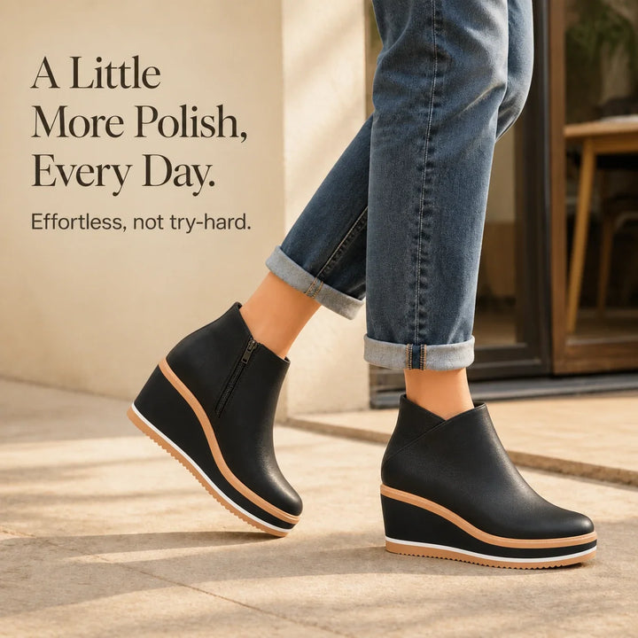 Colombe | Smooth Side-Zip Wedge Ankle Boots