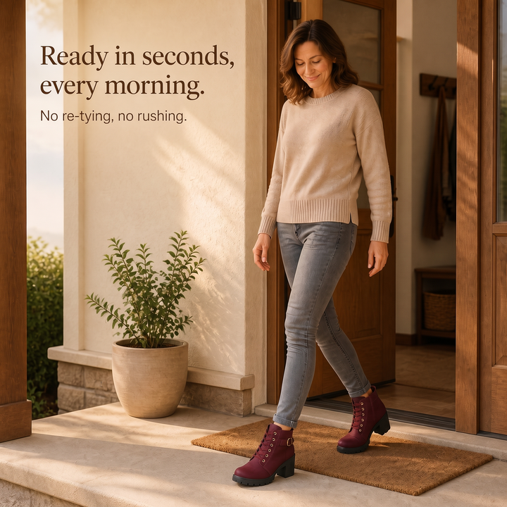 Lahna | Buckle Lace-Up Chunky Heel Ankle Boots