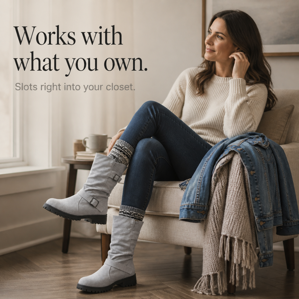 Leyah | Ribbed Cuff Slouch Mid-Calf Boots