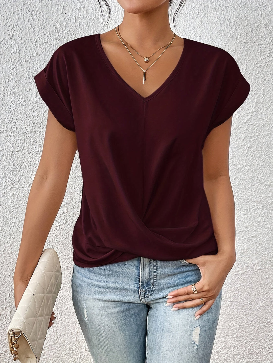 Cleo Sweetheart Neckline T-Shirt - Burgundy