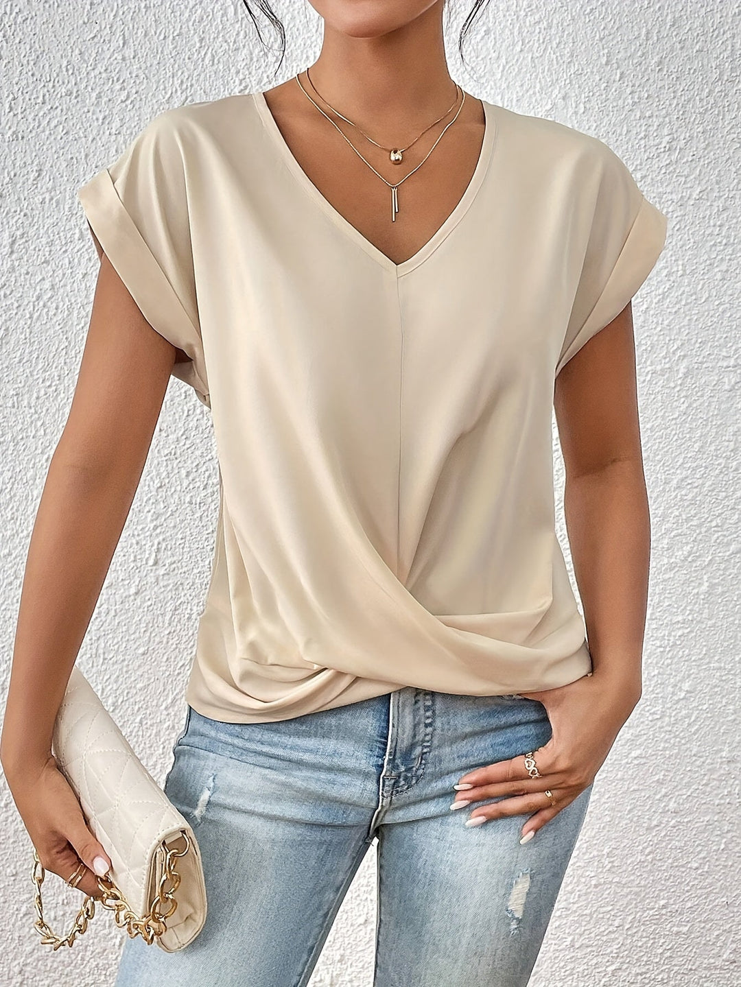 Cleo Sweetheart Neckline T-Shirt - Apricot