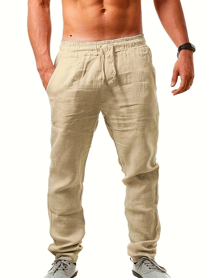 Julien Casual Linen Drawstring Trousers - Khaki