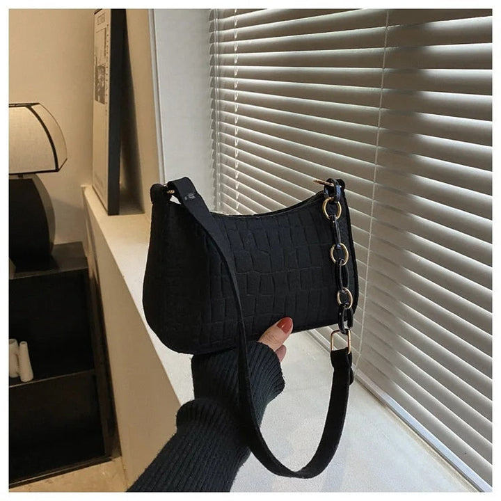 Sable | Elegant Shoulder Bag In Crocodile-Embossed Design