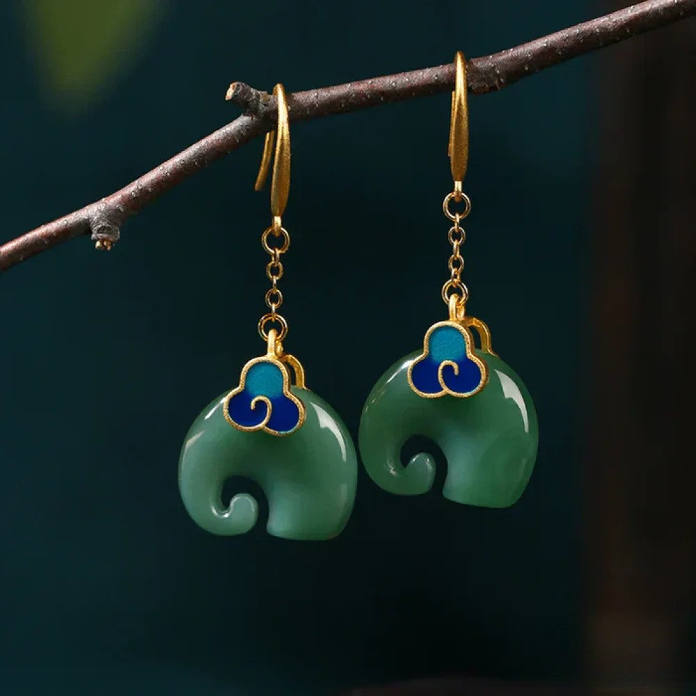 Nella | Retro Green Elephant Earrings