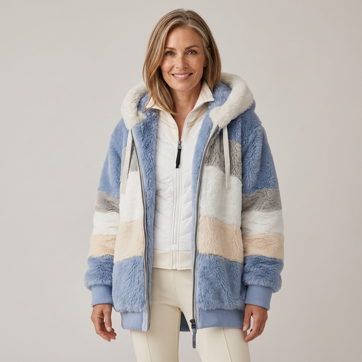 Juliet – Cosy Striped Faux Fur Hooded Jacket