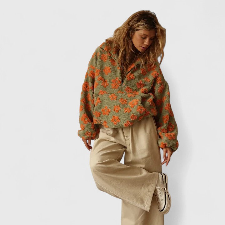 Lacey | Pull en sherpa à fleurs rétro