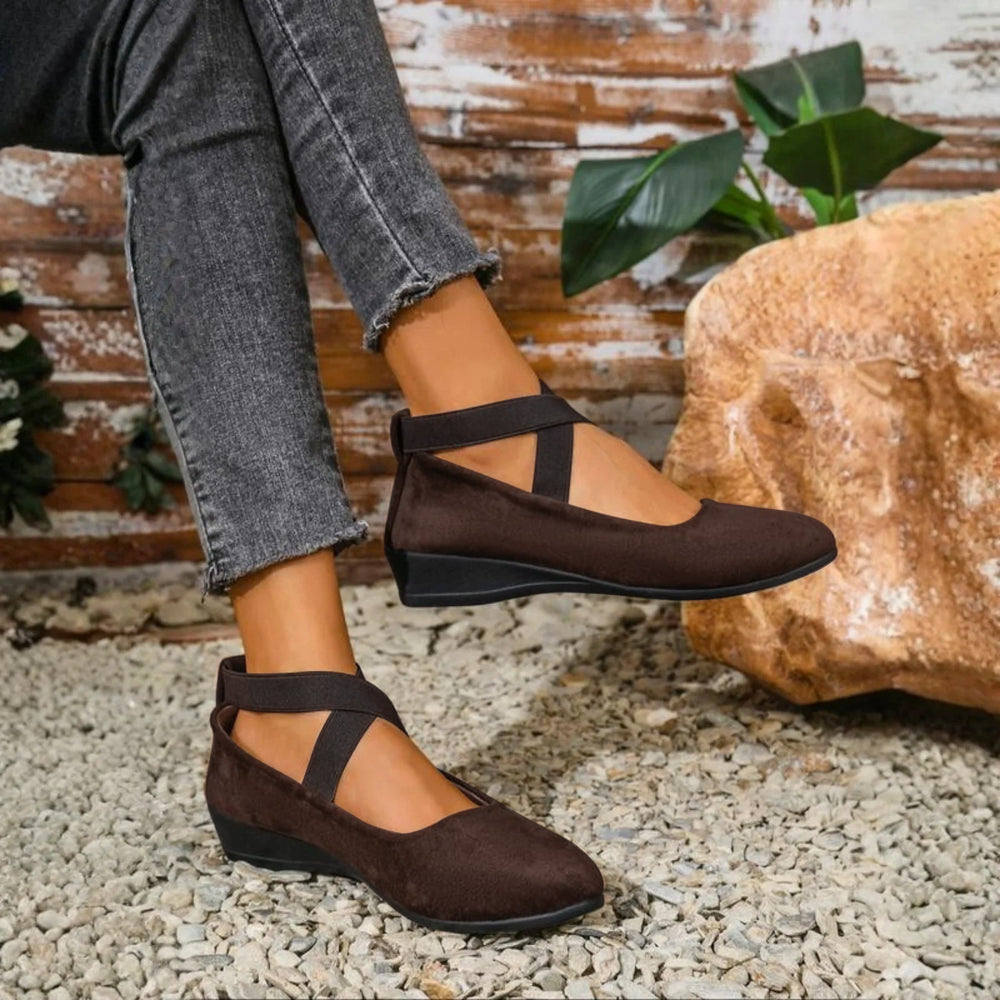 Angel Comfy Closed Wedge Slip-On Shoes Brown