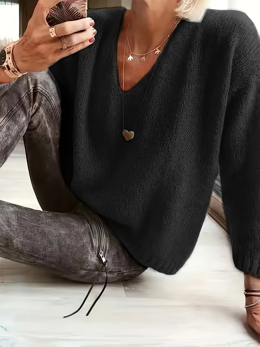 Lianne | Pull pelucheux à col en V