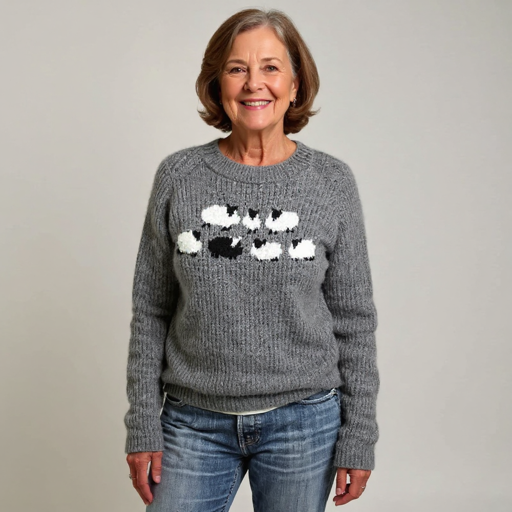 Lynn | Fluffy Knit Sweater With Sheep Print