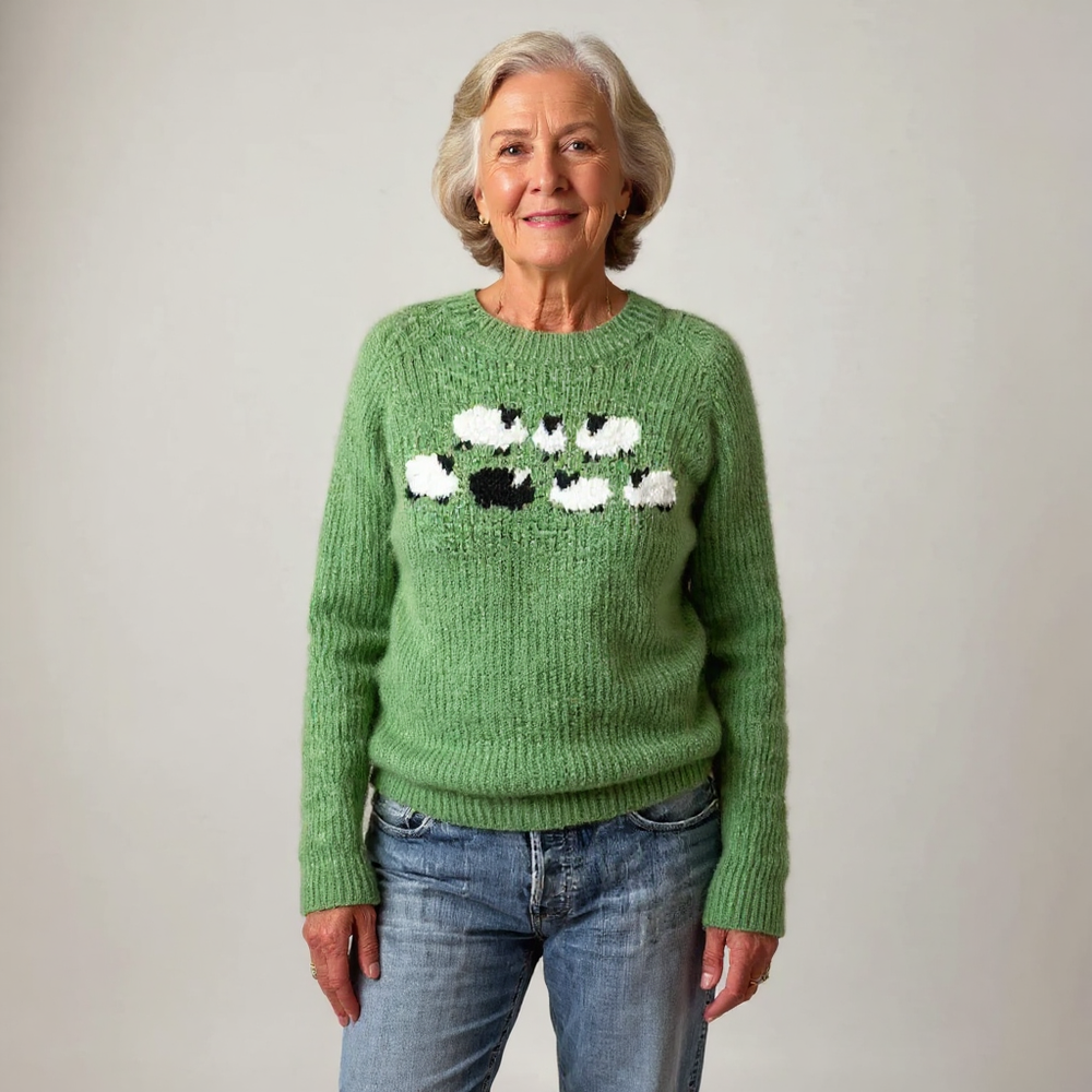 Miesha | Charming Sheep Intarsia Knit Sweater
