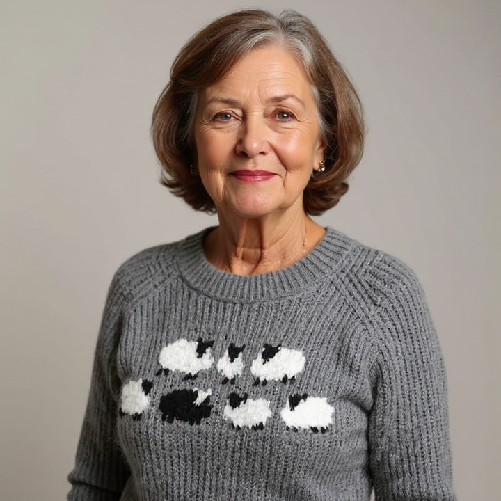 Lynn | Fluffy Knit Sweater With Sheep Print
