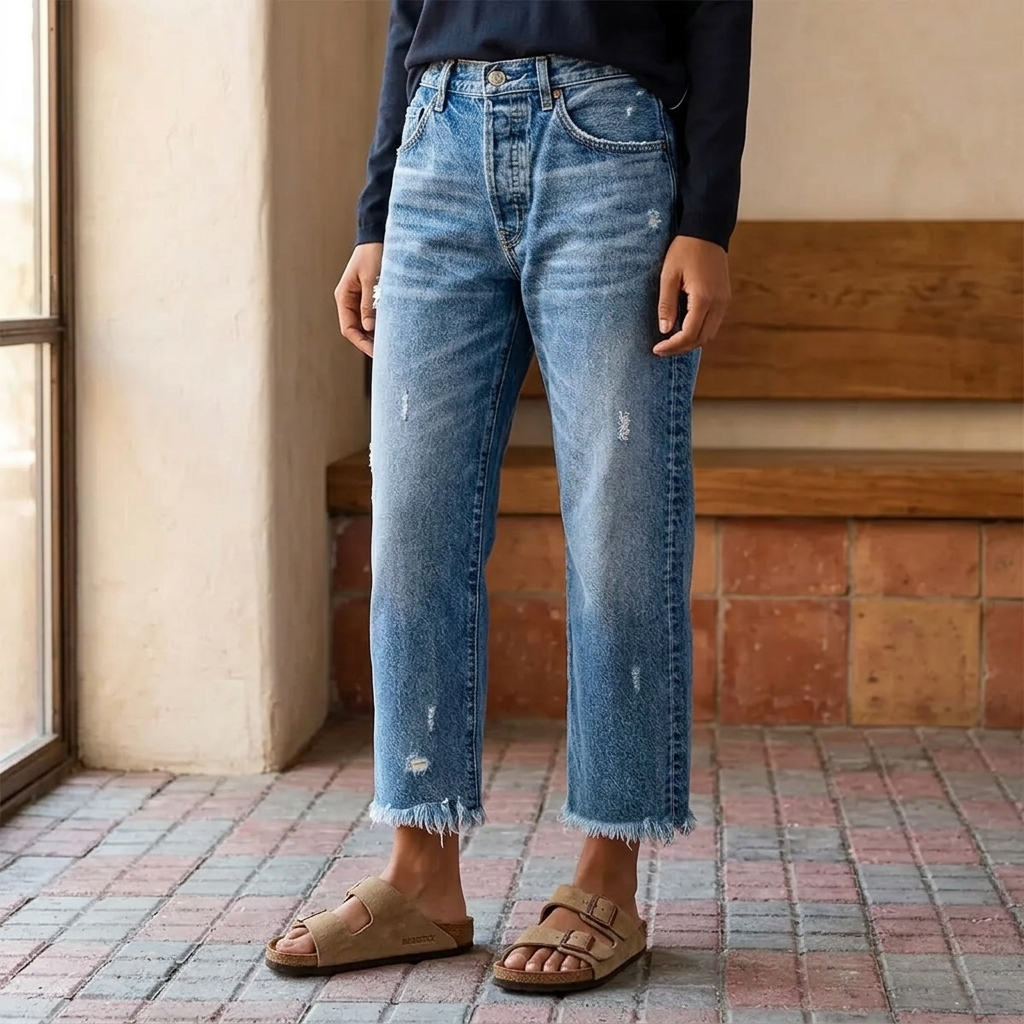 Ilya | Retro Fringed Cropped Straight Leg Jeans
