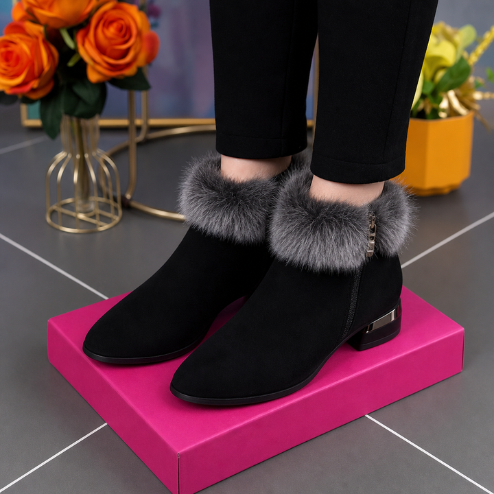 Johanne | Bottines en cuir synthétique à bordure en peluche