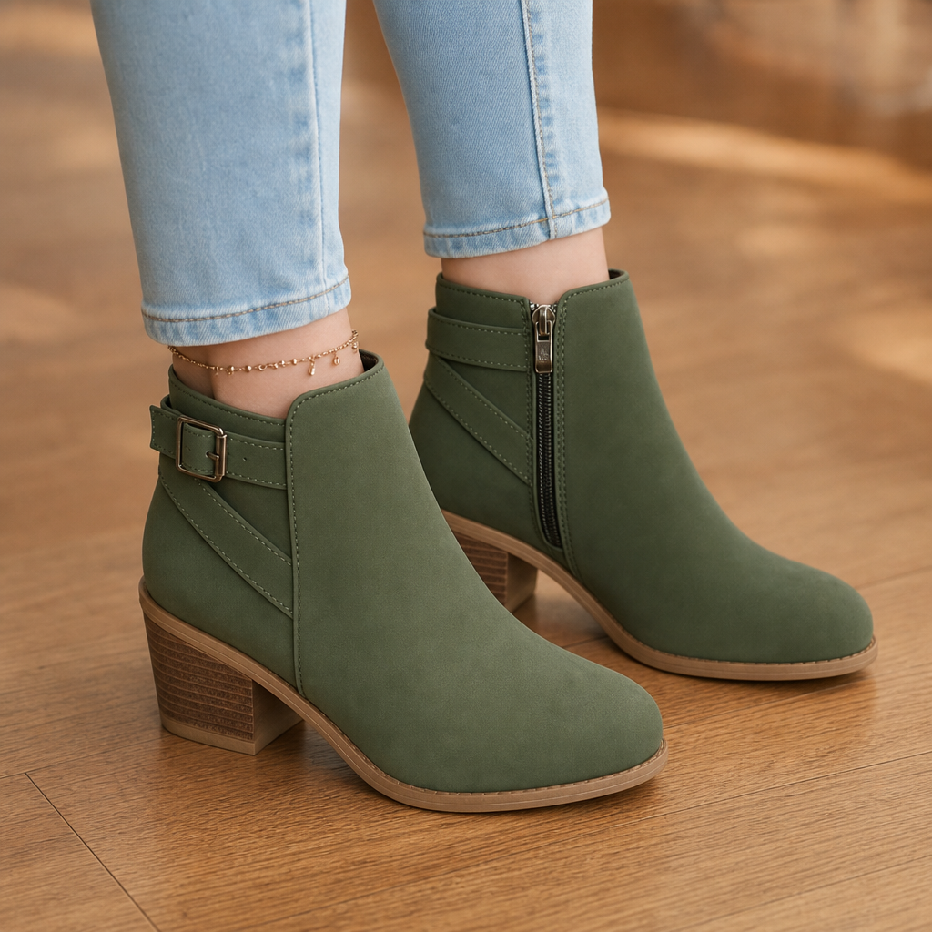 Madisson | Slanted Buckle Side-Zip Ankle Boots