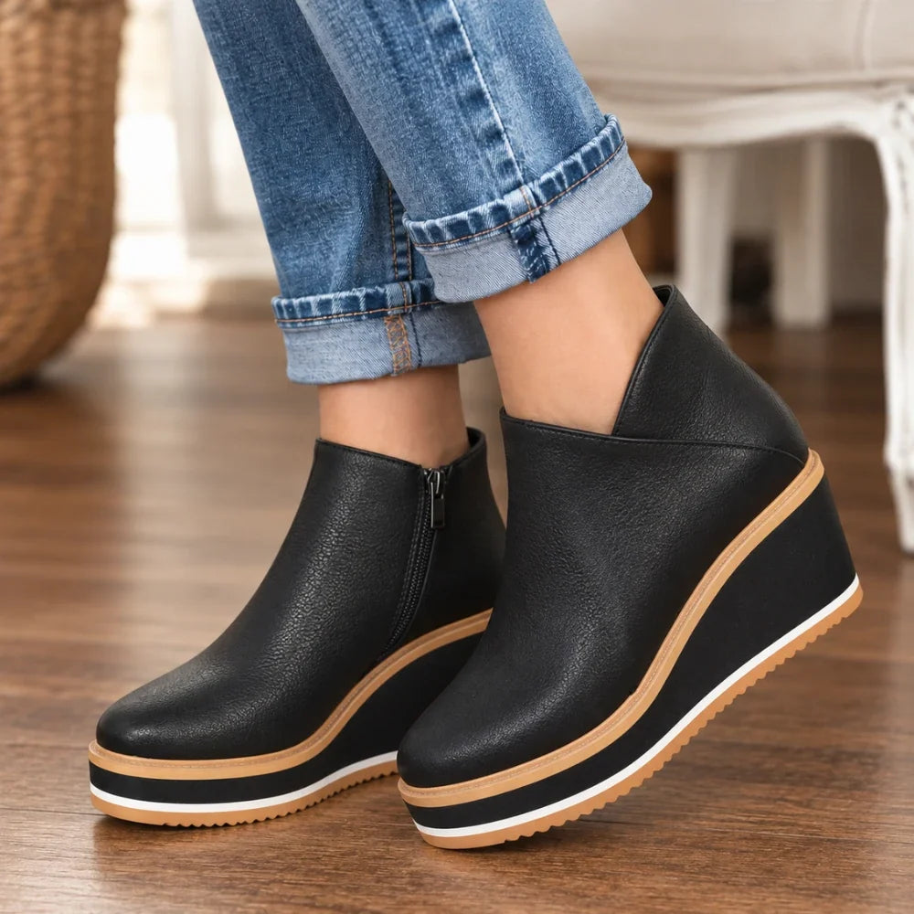 Colombe | Bottines compensées lisses à zip latéral