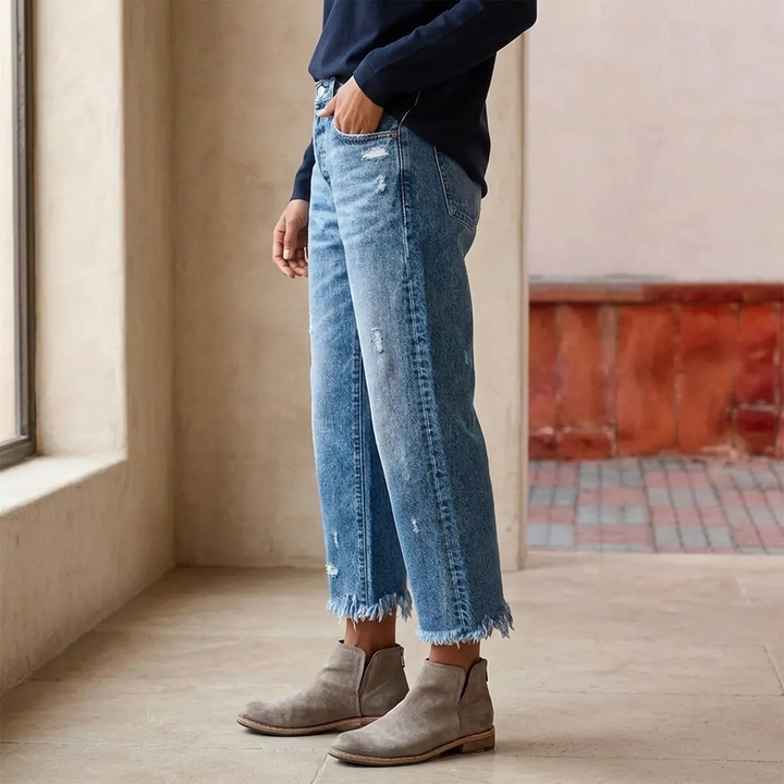 Ilya | Retro Fringed Cropped Straight Leg Jeans