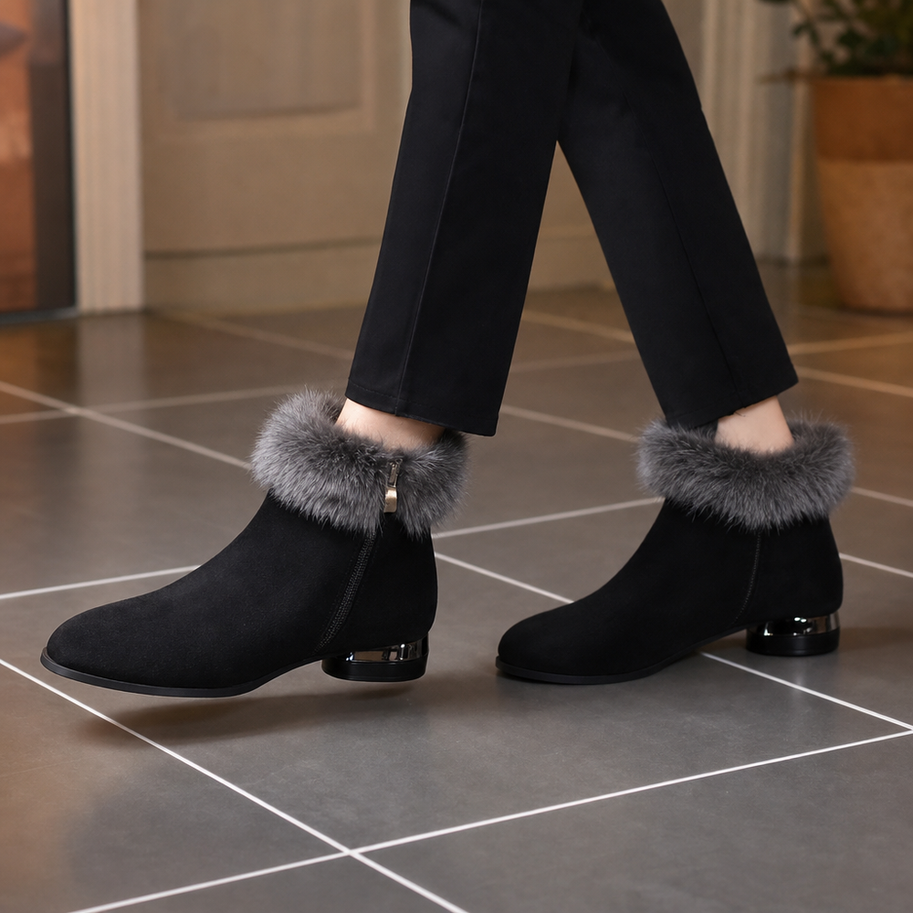 Johanne | Bottines en cuir synthétique à bordure en peluche