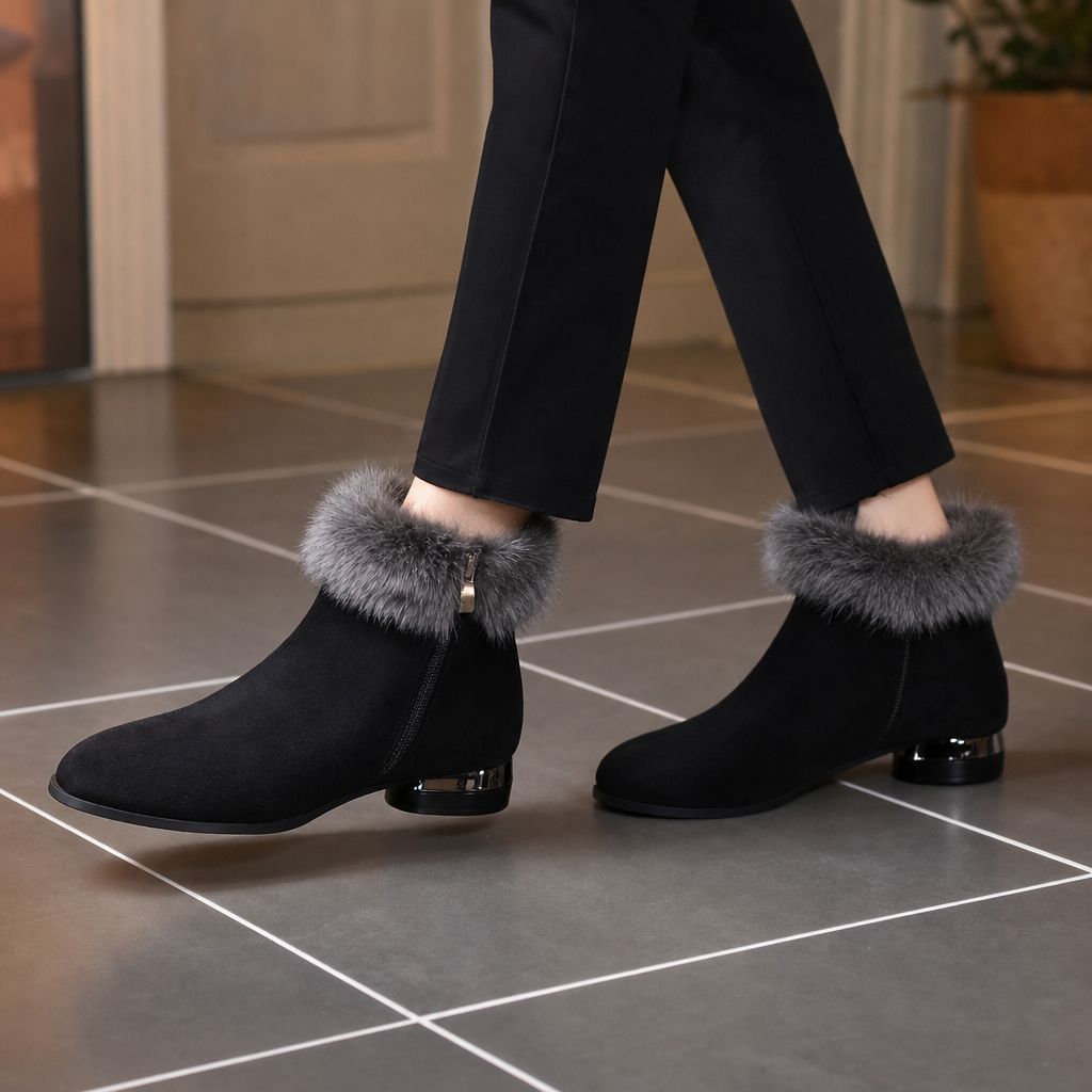 Johanne | Bottines en cuir synthétique à bordure en peluche