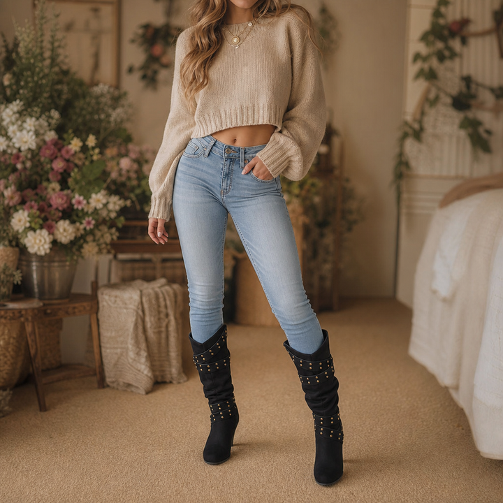 Rubab | Studded Slouch Knee-High Boots
