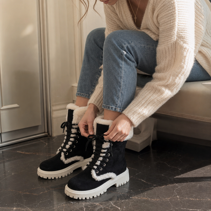 Georgiana | Bottines mi-mollet à lacets doublées en peluche