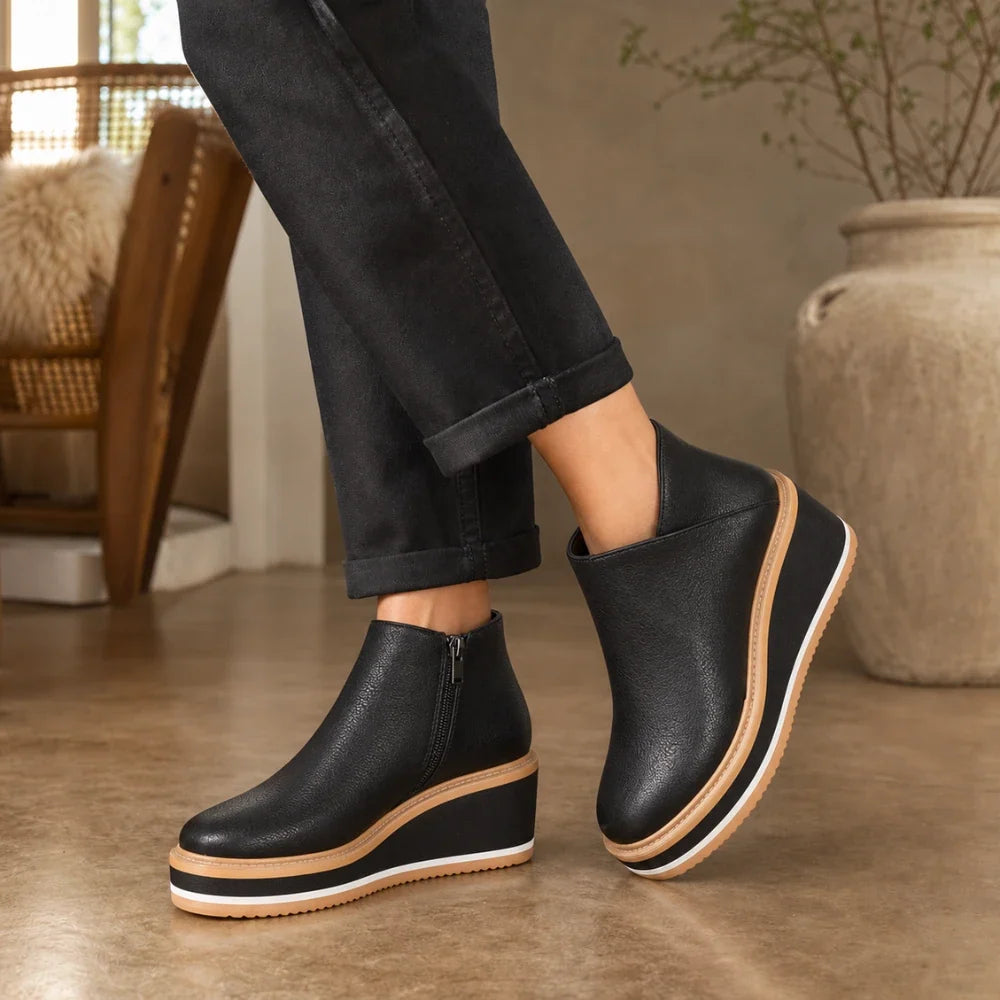 Colombe | Bottines compensées lisses à zip latéral