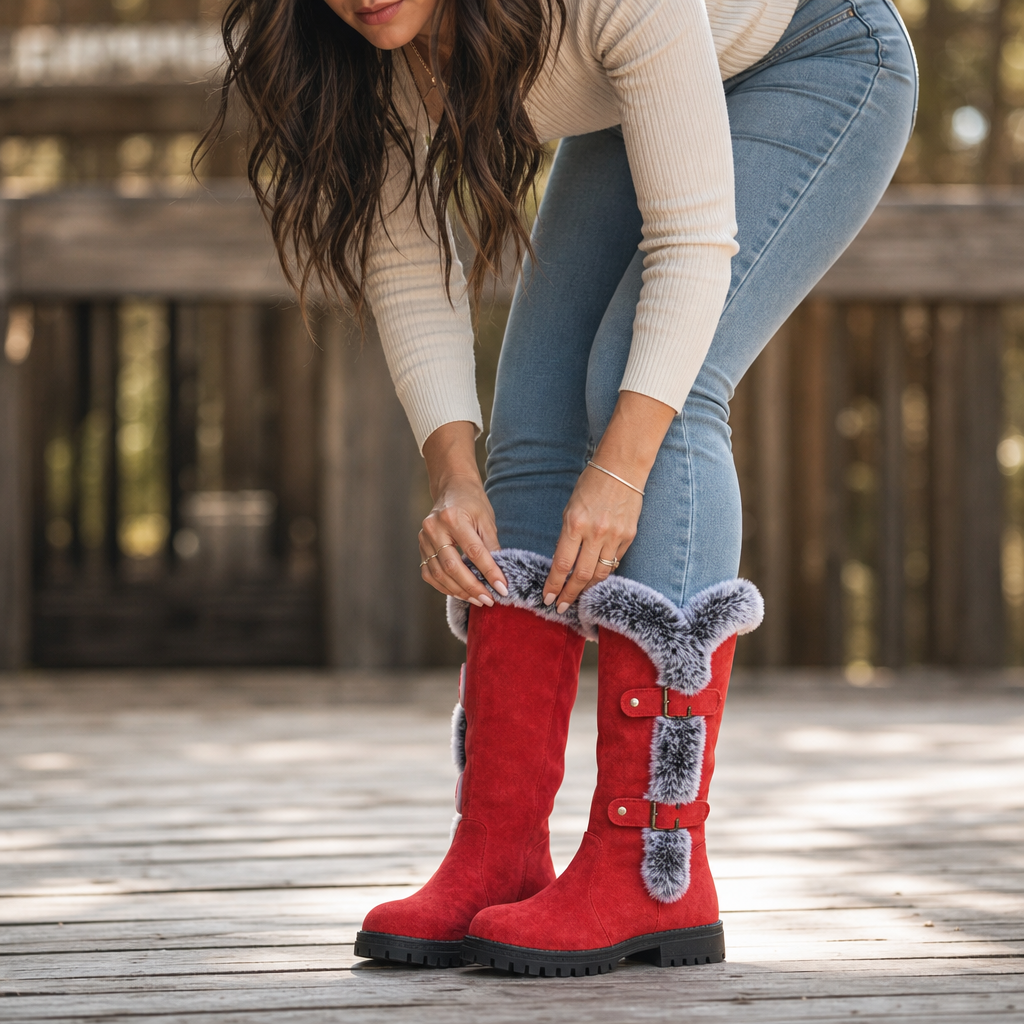 Presley | Bottes d'hiver hautes en daim bordées de fourrure